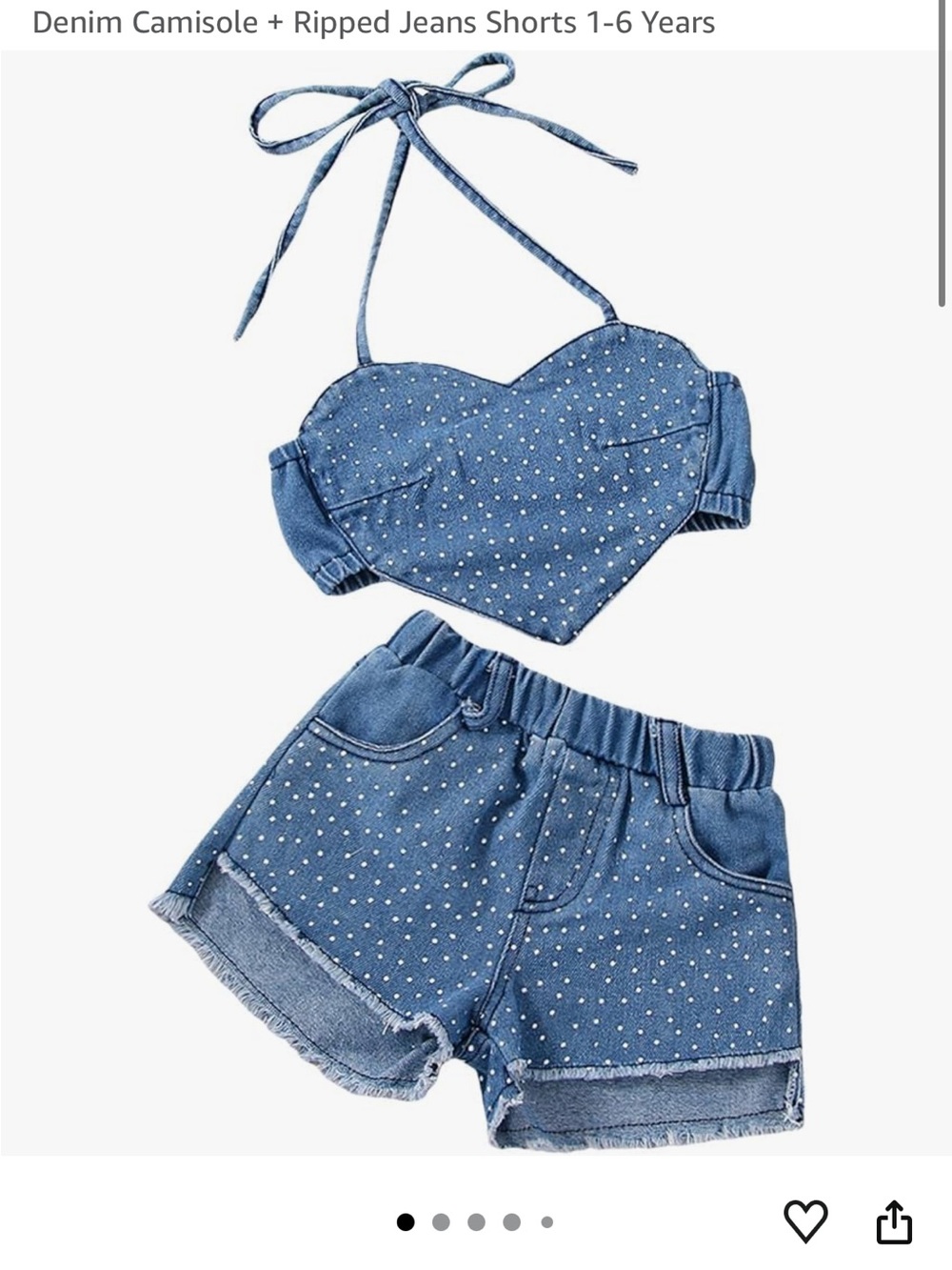 Denim Heart Camisole & Ripped Jeans Shorts Set - Blue